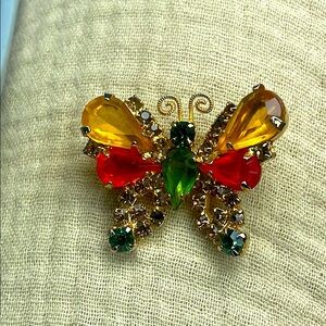 Juliana vintage Butterfly Brooch with Red, Yellow, and Green Accents